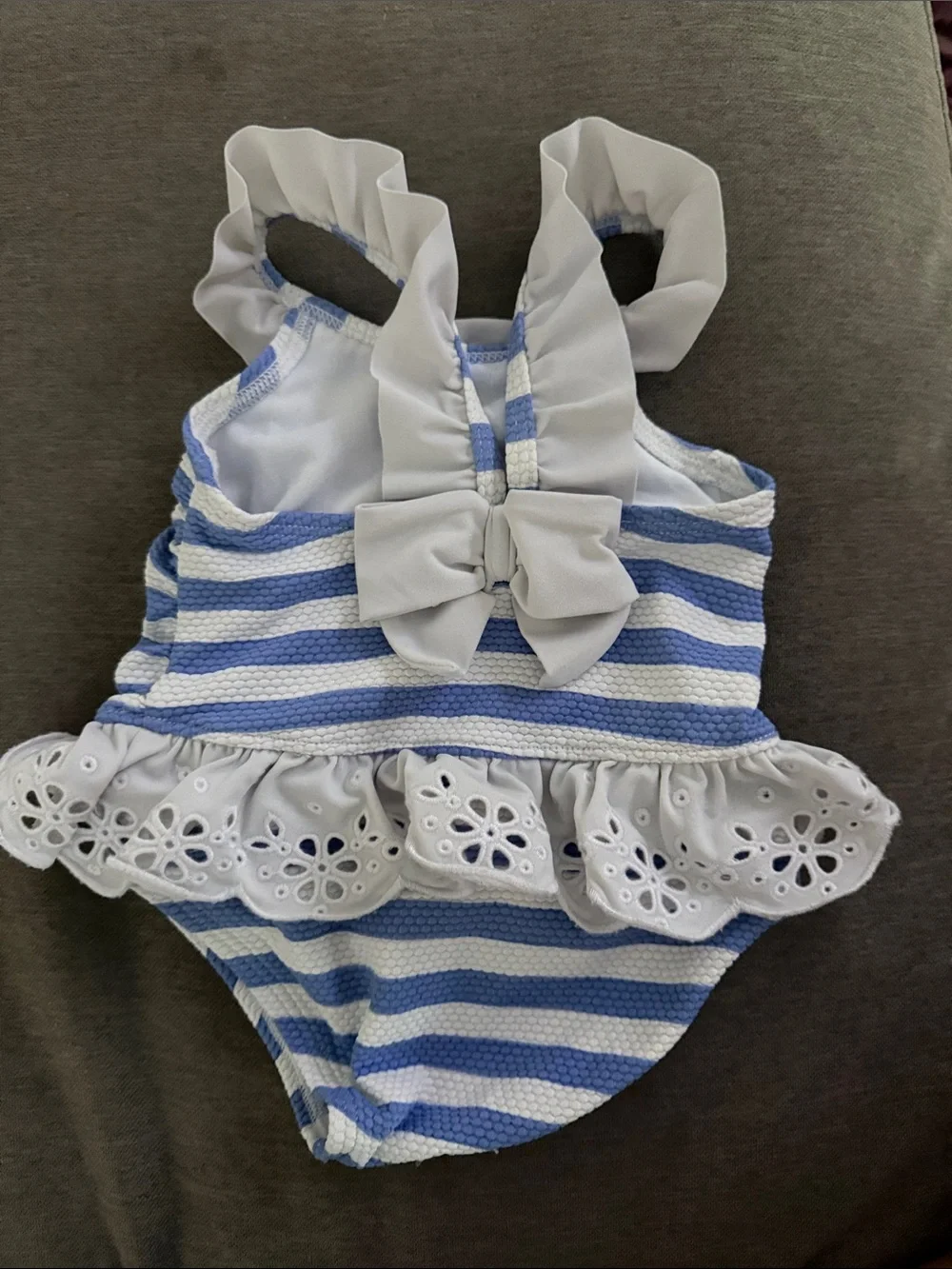 Janie & Jack Blue & White Striped Baby Girl Ruffle One-Piece Swimsuit 3-6